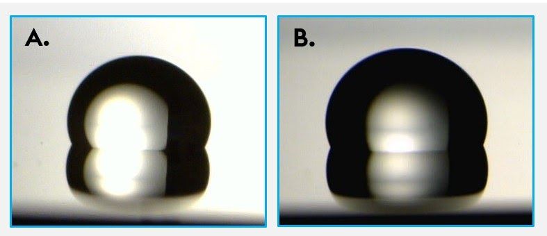 water contact angle images for UV-C vs. no UV-C phones